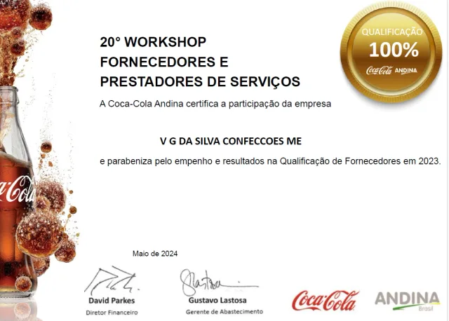 Certificado Coca-Cola Andina — Qualificação de Fornecedores 2023