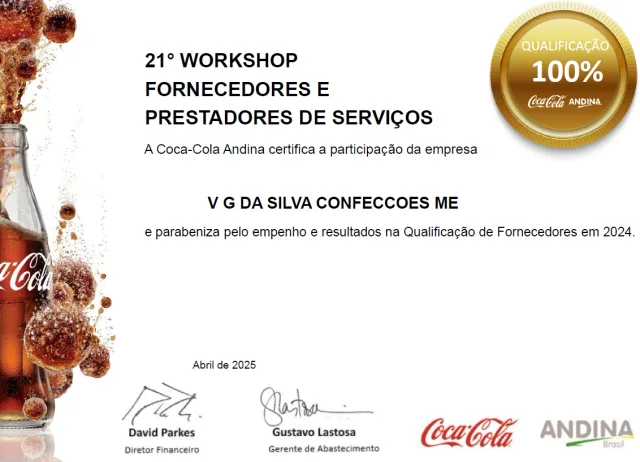 Certificado Coca-Cola Andina — Qualificação de Fornecedores 2024